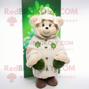 Cream Bunch Of Shamrocks mascot costume character dressed with a Parka and Headbands