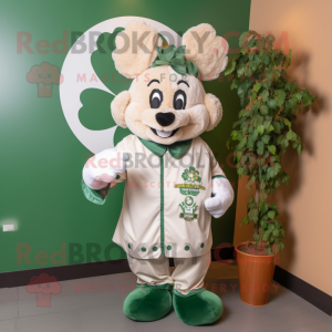 Cream Bunch Of Shamrocks mascot costume character dressed with a Parka and Headbands