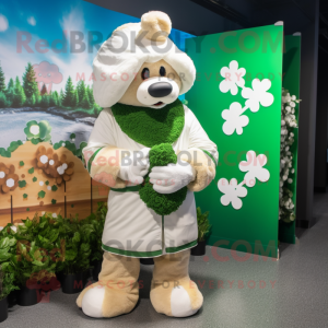 Cream Bunch Of Shamrocks mascot costume character dressed with a Parka and Headbands