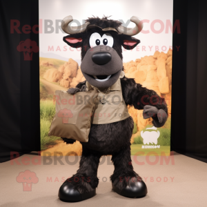 Black Beef Stroganoff mascot costume character dressed with a Cargo Shorts and Clutch bags