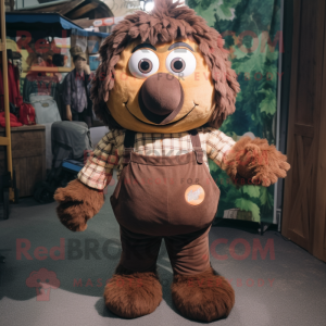 Brown Meatballs mascot costume character dressed with a Dungarees and Scarf clips