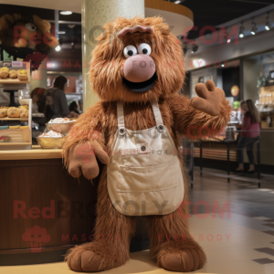 Brown Meatballs mascot costume character dressed with a Dungarees and Scarf clips