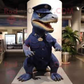 Navy Tyrannosaurus mascot costume character dressed with a Skirt and Caps