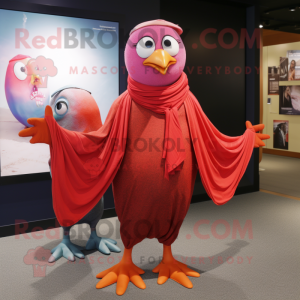 Red Pigeon mascot costume character dressed with a Mom Jeans and Shawls