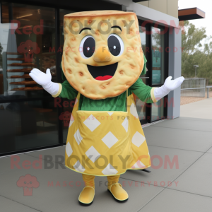 Olive Grilled Cheese Sandwich mascot costume character dressed with a Wrap Dress and Belts