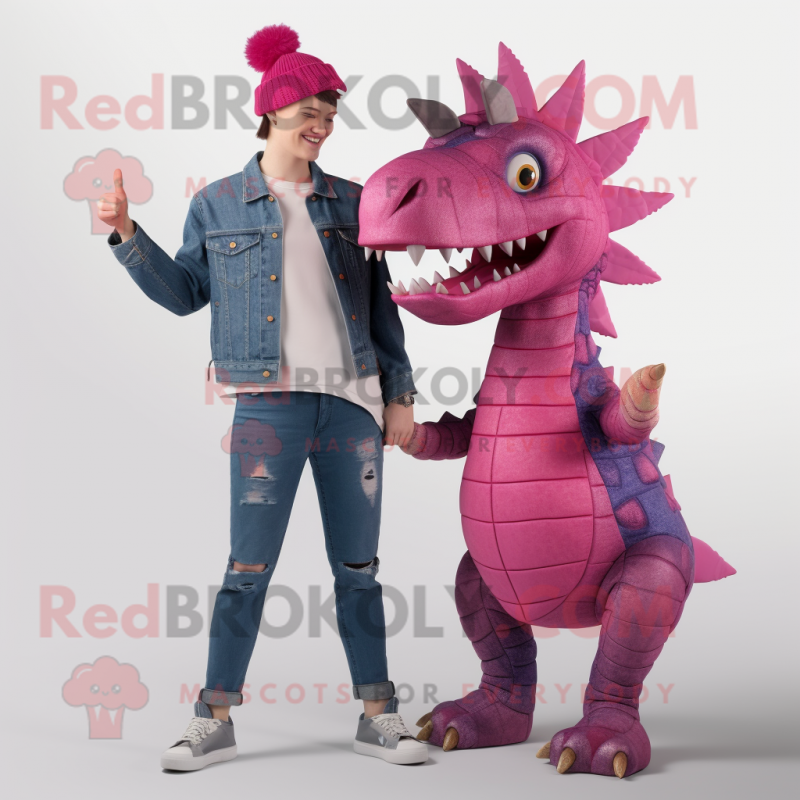 Magenta Stegosaurus mascot costume character dressed with a Boyfriend ...