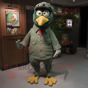 Green Crow mascot costume character dressed with a Dungarees and Keychains