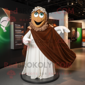 Brown Irish Flag mascot costume character dressed with a Wedding Dress and Shawl pins