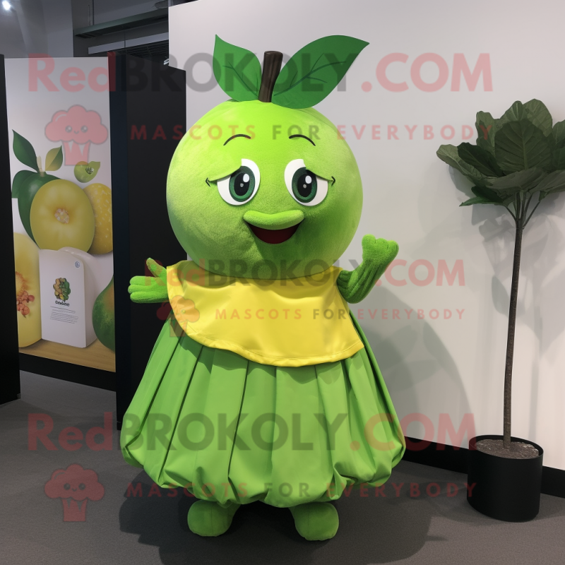 Green Lemon mascot costume character dressed with a A-Line Skirt and Cummerbunds