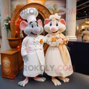 Peach Ratatouille mascot costume character dressed with a Wedding Dress and Ties