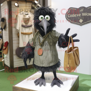 Olive Crow mascot costume character dressed with a Henley Tee and Handbags