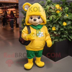 Yellow Bunch Of Shamrocks mascot costume character dressed with a Sweatshirt and Backpacks