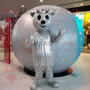 Silver Soccer Goal mascot costume character dressed with a Maxi Dress and Foot pads