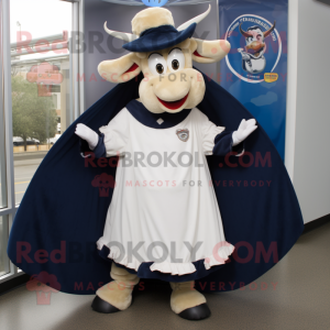 Navy Beef Stroganoff mascot costume character dressed with a Circle Skirt and Shawl pins