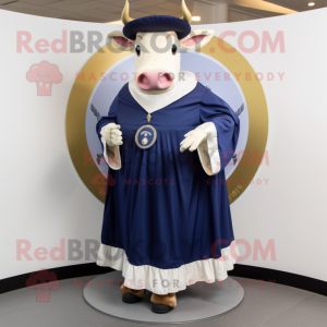 Navy Beef Stroganoff mascot costume character dressed with a Circle Skirt and Shawl pins