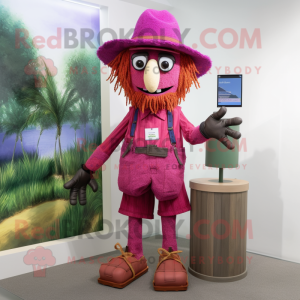 Magenta Scarecrow mascot costume character dressed with a Bermuda Shorts and Anklets