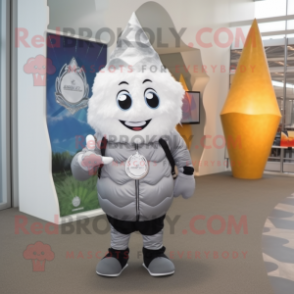 Silver Ice Cream Cone mascot costume character dressed with a Vest and Backpacks
