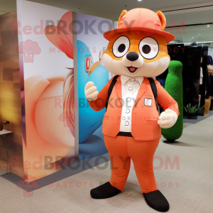 Peach Weasel mascot costume character dressed with a Suit Pants and Hats