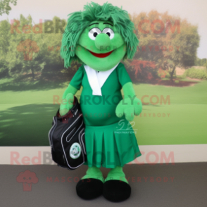 Forest Green Golf Bag mascot costume character dressed with a Ball Gown and Scarf clips