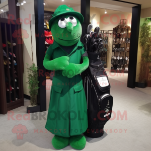 Forest Green Golf Bag mascot costume character dressed with a Ball Gown and Scarf clips