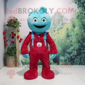 Turquoise Raspberry mascot costume character dressed with a Dungarees and Anklets