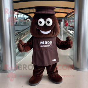 Maroon Chocolate Bar mascot costume character dressed with a Romper and Berets