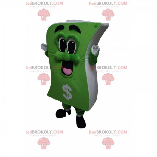 Zeer speelse bankbiljetmascotte. Bankbiljet kostuum -
