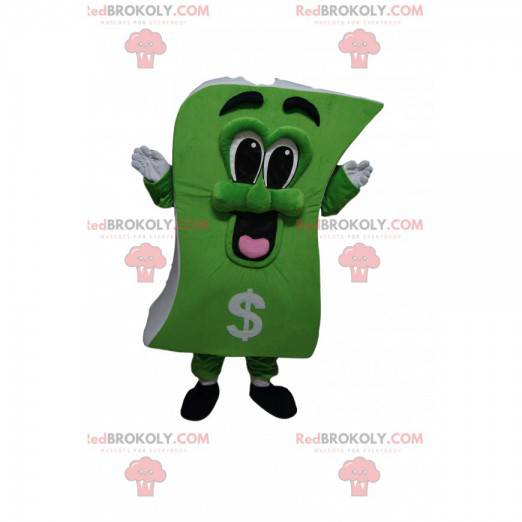 Zeer speelse bankbiljetmascotte. Bankbiljet kostuum -
