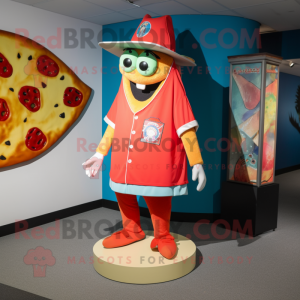 nan Pizza Slice mascot costume character dressed with a Bermuda Shorts and Earrings