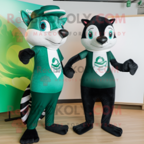 Forest Green Skunk mascot costume character dressed with a One-Piece Swimsuit and Berets