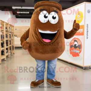 Brown Steak mascot costume character dressed with a Boyfriend Jeans and Shoe clips