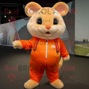 Orange Chinchilla mascot costume character dressed with a Playsuit and Shoe laces