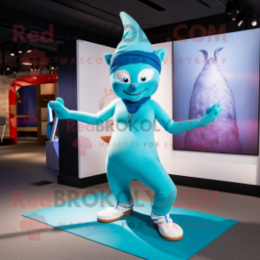 Turquoise Ice mascot costume character dressed with a Yoga Pants and Hats