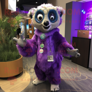 Lavender Lemur mascot costume character dressed with a Sweater and Bracelets