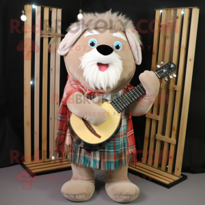 Beige Celtic Harp mascot costume character dressed with a Flannel Shirt and Headbands
