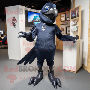 Navy Crow mascot costume character dressed with a Leggings and Earrings