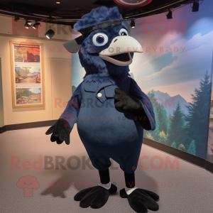 Navy Crow mascot costume character dressed with a Leggings and Earrings