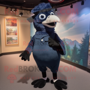 Navy Crow mascot costume character dressed with a Leggings and Earrings