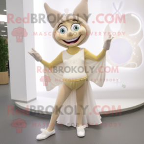 Beige Tooth Fairy mascot costume character dressed with a Yoga Pants and Brooches