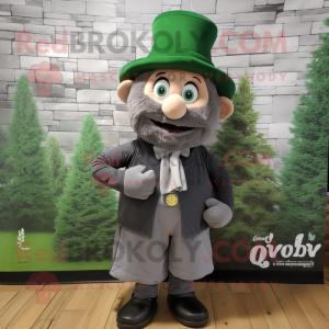 Gray Leprechaun mascot costume character dressed with a Poplin Shirt and Scarf clips