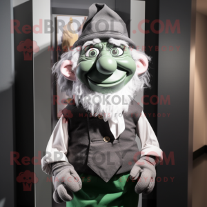 Gray Leprechaun mascot costume character dressed with a Poplin Shirt and Scarf clips