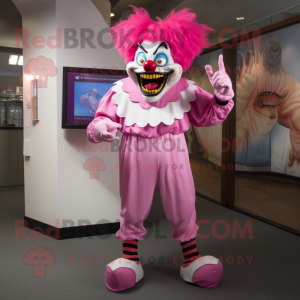 Pink Evil Clown mascot costume character dressed with a Capri Pants and Cummerbunds