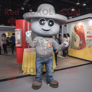 Gray Pad Thai mascot costume character dressed with a Flare Jeans and Hats