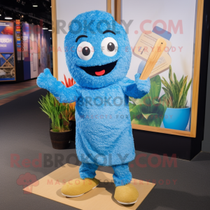 Blue Fried Rice mascot costume character dressed with a Henley Tee and Shoe laces