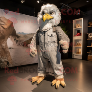 Silver Eagle mascot costume character dressed with a Dungarees and Foot pads