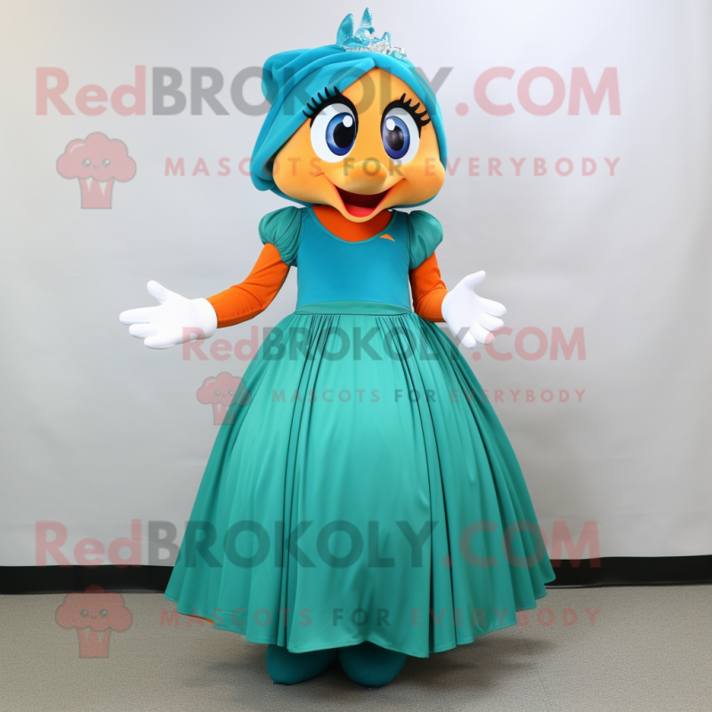 Teal Orange mascot costume character dressed with a Ball Gown and Shoe laces