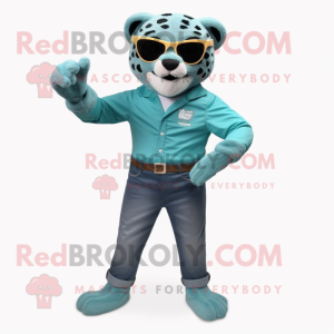 Teal Cheetah maskot kostume...