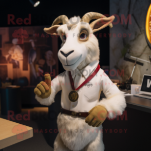 Cream Goat mascot costume character dressed with a V-Neck Tee and Ties
