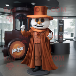 Rust Ring Master mascot costume character dressed with a Wrap Dress and Hats