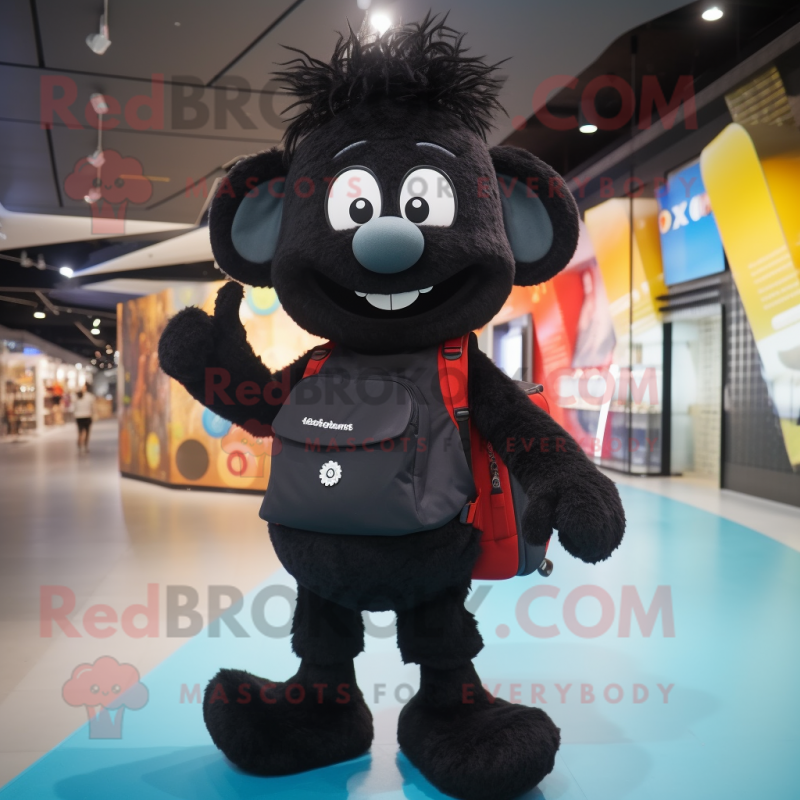 Black But mascot costume character dressed with a Playsuit and Backpacks